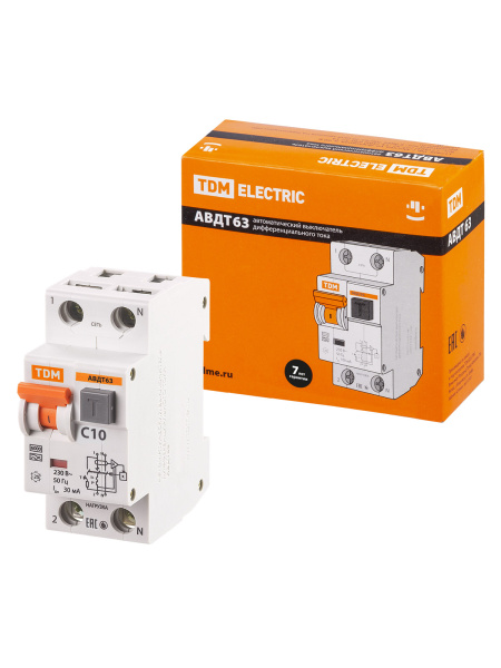 TDM АВДТ 63 2Р(1Р+N) C10 30мА 6кА тип А SQ0202-0001