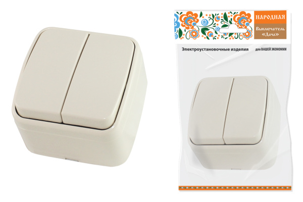 TDM Выключатель 2-кл. открытой установки IP20 10А, сл. кость "Дача" Народная SQ1824-0015