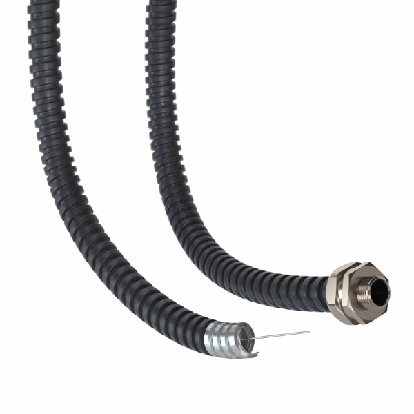 Купить DKC Металлорукав DN 20мм в герметичной ПВХ изоляции, Dвн 20,5 мм, Dнар 25,5, с протяжкой, 50 м, цвет чёрный