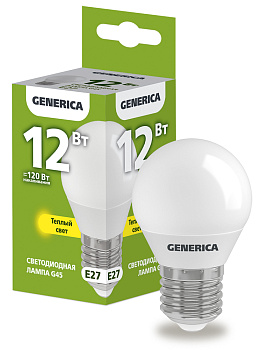 IEK GENERICA Лампа LED G45 шар 12Вт 230В 3000К E27 LL-G45-12-230-30-E27-G