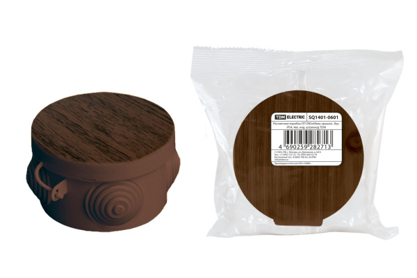 TDM Распаячная коробка ОП D65х40мм, крышка , "ЭКО" (венге), IP54, 4вх. инд. штрихкод SQ1401-0601