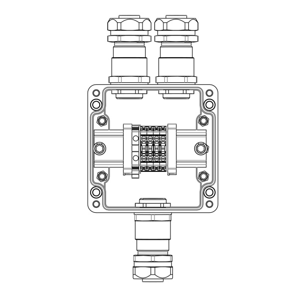 DKC Взрывозащищенная клеммная коробка из полиэстера TBE-P-03-(4xCBC.4-1xTEO.4)-2xKAEPM3MHK-20(A)-1xKAEPM3MHK-20(C)1Ex e IIC Т5 Gb / Ex tb IIIC T95°C D
