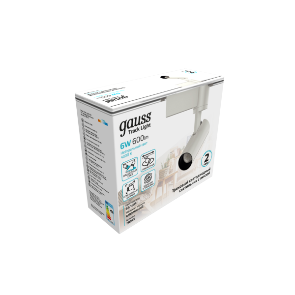 Купить Gauss Светильник трековый цилиндр 6W 600lm 4000K 180-220V IP20 45*155мм белый линза 36º LED TR075