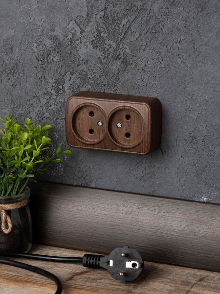 Купить EKF Basic Минск Темное дерево Розетка 2-ая, б/з, 10А, ОП