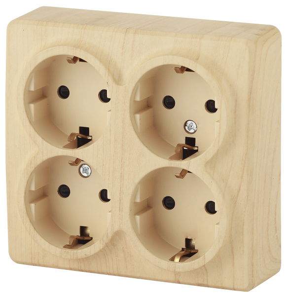 ЭРА 11-2211-11 Эксперт Сосна Розетка 4-ая с/з со шт ОУ