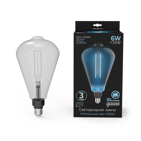 Купить Gauss Лампа Filament ST164 6W 330lm 4000К Е27 gray straight LED 157802205