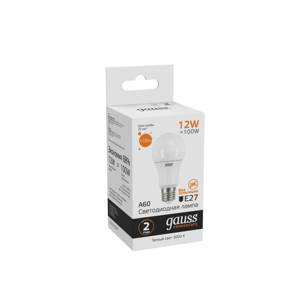 Купить Gauss Лампа Elementary A60 12W 1130lm 3000K E27 LED 23212