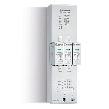 Finder Устройство защиты от импульсных перенапряжений УЗИП тип 1+2 (3 варистор/искровый разрядник + 1 искровый разрядник); (255В АС) 7P048255S007