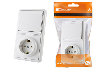 TDM Блок комбинированный БКВР 1-но кл. выкл + розетка 2П+З с з/ш SQ1813-0001