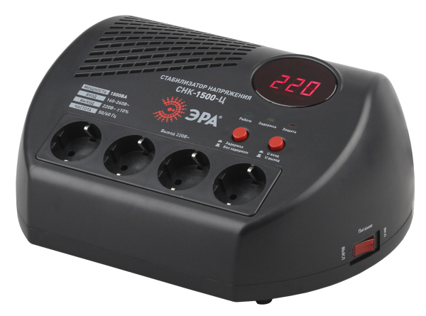 ЭРА СНК-1500-Ц Стабилизатор напр. компакт, ц.д., 160-260В/220В, 1500ВА