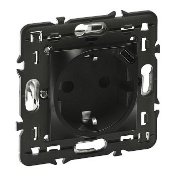 Legrand Mosaic Матовая черная Розетка 2К+3 с USB-C, программа, немецкий стандарт, с суппортом 079171L