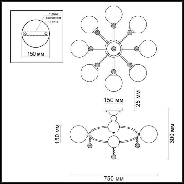 Купить Odeon Light 3953/8C ODL18 141 хром/белый/хрусталь Люстра потолочная IP20 E27 8*60W 220V JOLLY