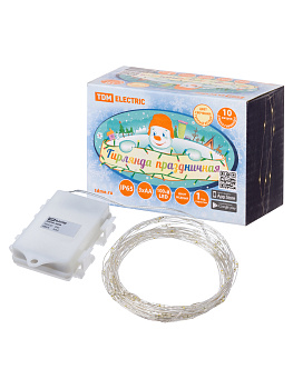 TDM Гирлянда светодиодная "Роса100" 100LED, 10м, 3000К, 3хАА, наружное использование, IP65, SQ0361-0058