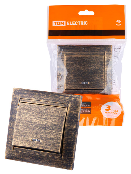 TDM Выключатель 1 кл. с подсветкой 10А старинная бронза "Лама" SQ1815-0746