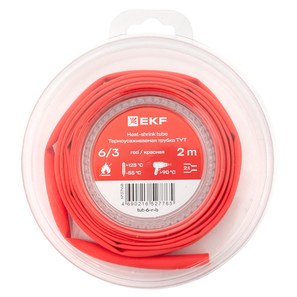 EKF Термоусаживаемая трубка ТУТ нг 6/3 красная ролик 2 м