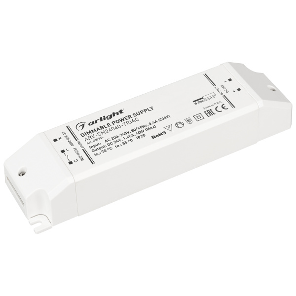 Arlight Блок питания ARV-SN24040-TRIAC (24V, 1.65A, 40W) (IP20 Пластик, 3 года) 030934