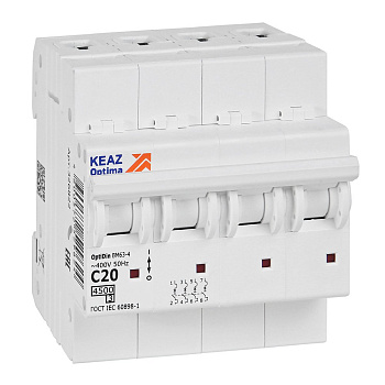 КЭАЗ OptiDin BM63 Автоматический выключатель 4P 20А C 4,5кА AC (BM63-4C20-4,5-УХЛ3) 326822