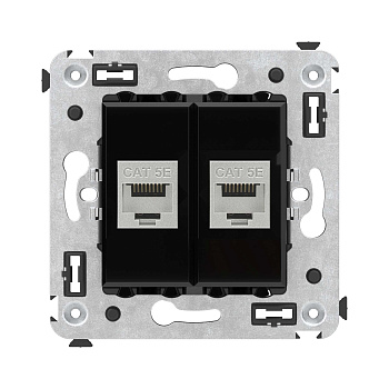 DKC Компьютерная розетка RJ-45 без шторки в стену, кат.5e двойная экранированная, "Avanti", "Черный квадрат"