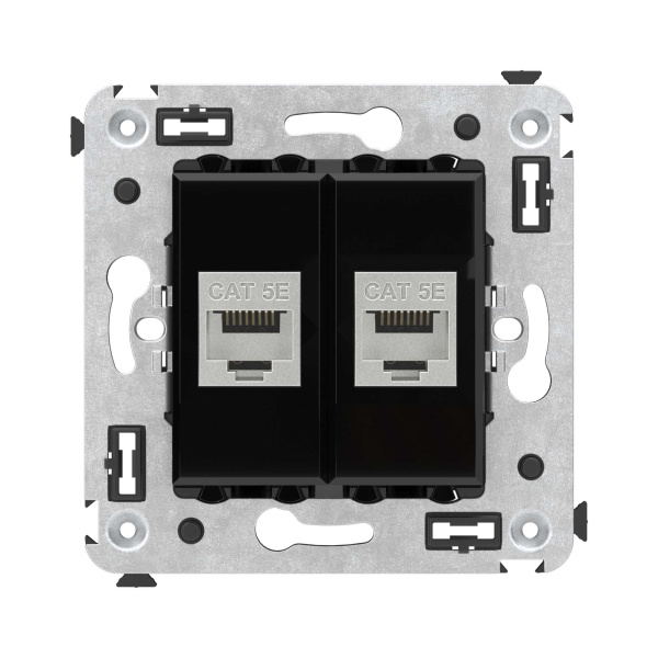 DKC Компьютерная розетка RJ-45 без шторки в стену, кат.5e двойная экранированная, "Avanti", "Черный квадрат"