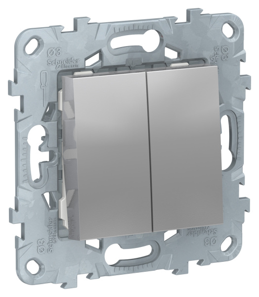 Купить SE Unica New Алюминий Переключатель 2-клавишный, 2 х сх. 6 NU521330