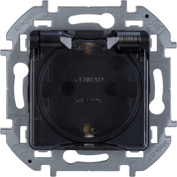 Купить Legrand INSPIRIA Антрацит Розетка 2К+З IP 44 с откидной крышкой и шторками - немецкий стандарт - 16 А - 250 В 673743