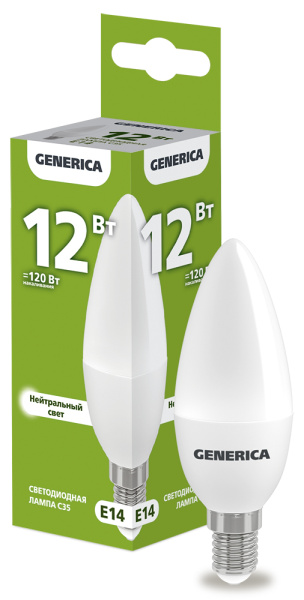 IEK GENERICA Лампа LED C35 свеча 12Вт 230В 4000К E14 LL-C35-12-230-40-E14-G