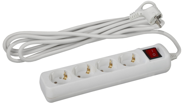 ЭРА U-4es-3m Удлинитель с заземлением, с выкл, 4гн, 3м, ПВС, 3х1мм2, 16А