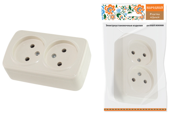 TDM Розетка двойная 2П открытой установки IP20 10А, сл. кость "Дача" Народная SQ1824-0022