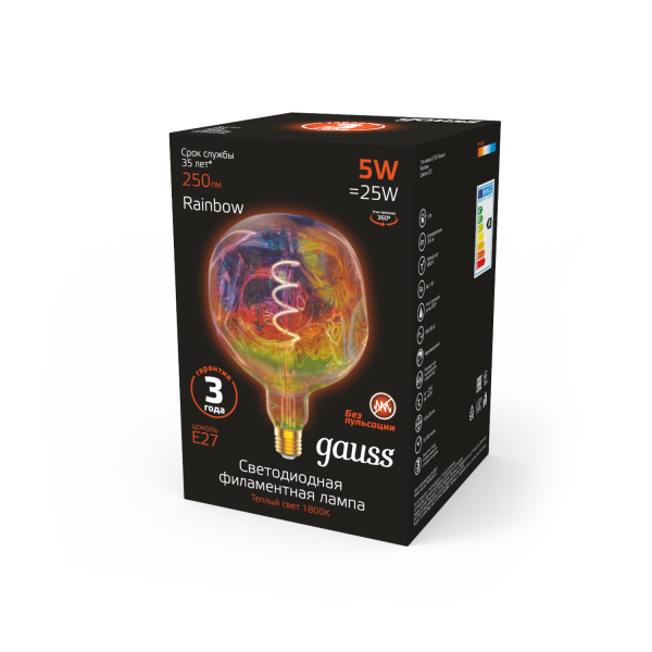 Купить Gauss Лампа Filament G150 5W 250lm 1800К Е27 rainbow LED 1007802103