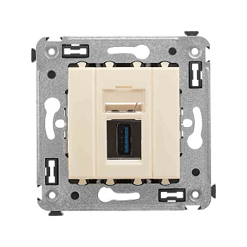 DKC USB 3.0 розетка одинарная в стену, тип А-А, "Avanti", "Ванильная дымка"