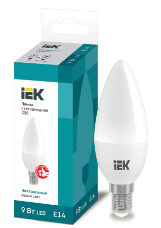 IEK Лампа светодиодная ECO C35 свеча 9Вт 230В 4000К E14 LLE-C35-9-230-40-E14