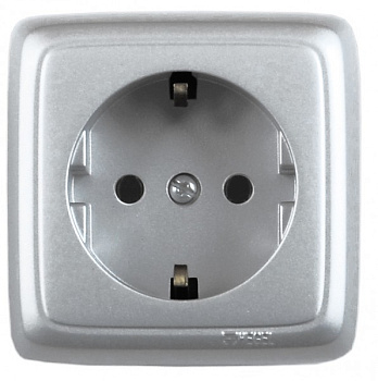 Hegel Альфа наруж Серебро РА16-113-06 Розетка с/з, изол. пластиной (250В, 16А)