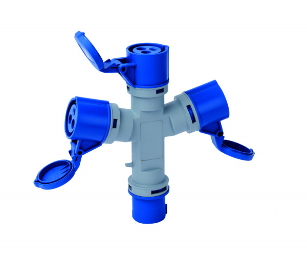 Dekraft Адаптер трехлучевой 2Р+РЕ 32А 250В IP44 АП-103