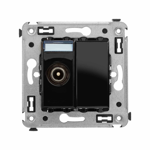 DKC Розетка TV проходная в стену, "Avanti", "Черный квадрат"