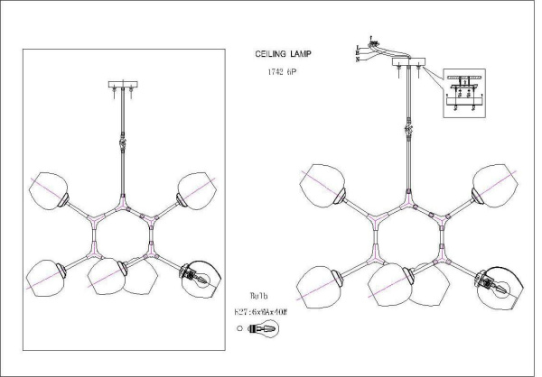 Купить Favourite Bolos Черная/Прозрачная Люстра 6*E27*40W 1742-6P