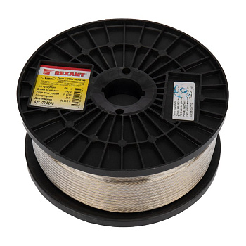 Трос стальной в ПВХ изоляции d=4.0 мм, катушка 100 метров Rexant 09-5240