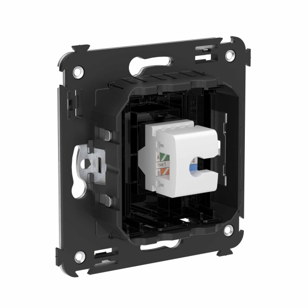 Купить DKC Компьютерная розетка RJ-45 без шторки в стену, кат.6А одинарная, "Avanti", "Черный квадрат"