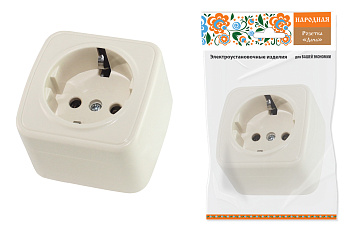 TDM Розетка 2П+З открытой установки IP20 16А, сл. кость "Дача" Народная SQ1824-0021