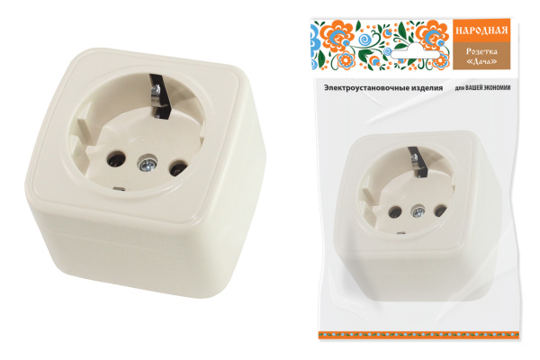 TDM Розетка 2П+З открытой установки IP20 16А, сл. кость "Дача" Народная SQ1824-0021