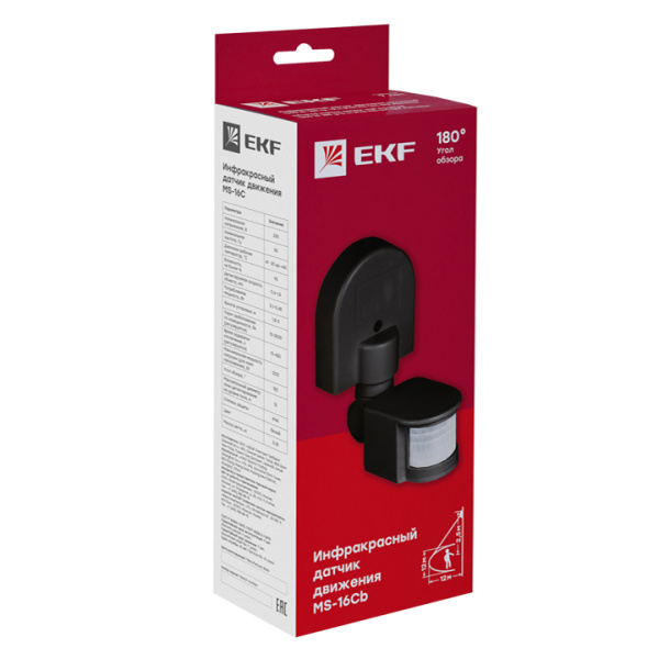Купить EKF PROxima ИК датчик движения наст. 1200Вт 180гр. до 12м IP44 MS-16Cb черный