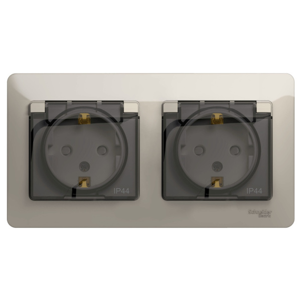 Купить Systeme Electric Glossa Молочный Розетка 2-ая с/з, со шторками, в сборе, IP44