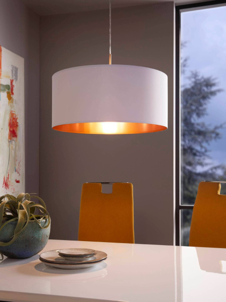 Купить Eglo 95045 Подвес PASTERI, 1х60W (E27), Ø530, никель матовый/текстиль, белый, медный