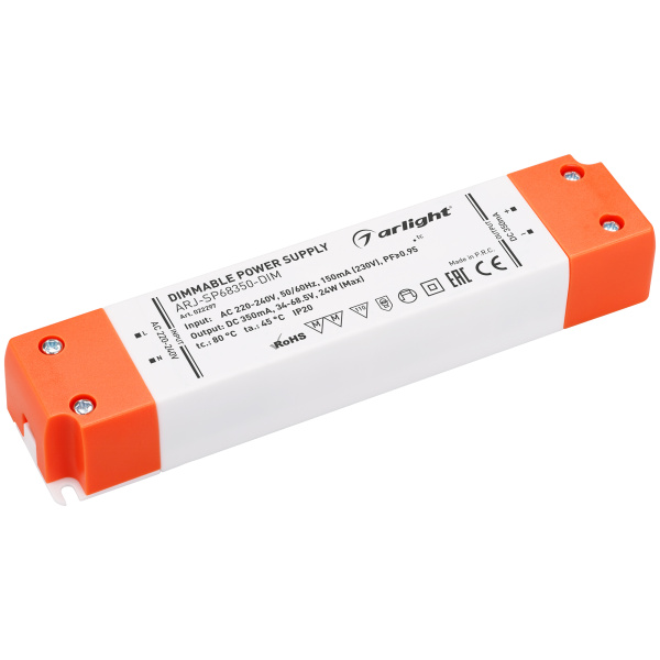 Arlight Блок питания ARJ-SP68350-DIM (24W, 350mA, PFC, Triac) (IP20 Пластик, 3 года) 022297