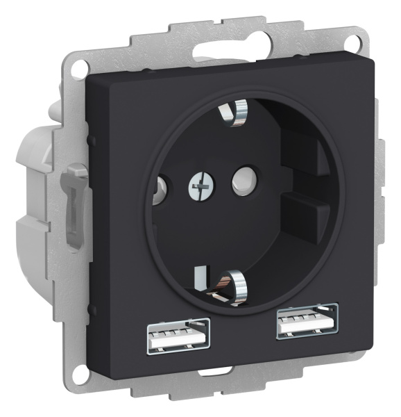 Купить Systeme Electric AtlasDesign Карбон SO + USB Розетка A+A, 5В/2,4А, 2х5В/1,2 А, механизм