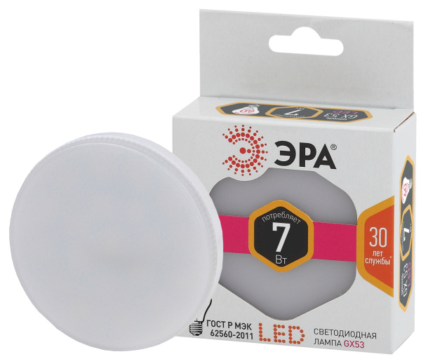 ЭРА LED GX-7W-827-GX53 (диод, таблетка, 7Вт, тепл, GX53)