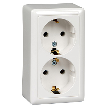 Systeme Electric Wessen ХИТ наруж Бел Розетка 2-ая с/з без шторок, 16А, 250В