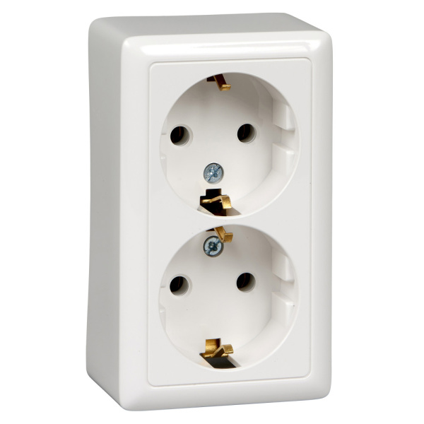 Systeme Electric Wessen ХИТ наруж Бел Розетка 2-ая с/з без шторок, 16А, 250В