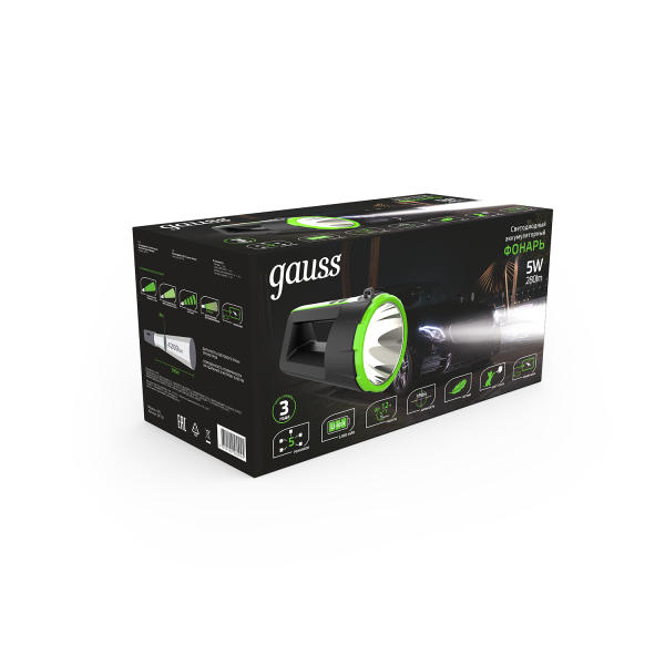 Купить Gauss Фонарь прожекторный модель GFL701 5W 280lm Li-ion 5000mAh диммируемый LED 1/10/30 GF701