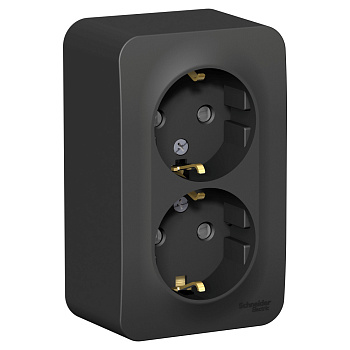 Systeme Electric Blanca наруж Антрацит Розетка 2-ая с/з со шторками., 16А, 250В