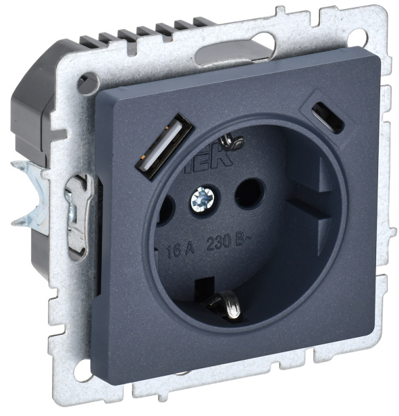 IEK BRITE BASE Маренго Розетка с з/к/ш 16А с USB A+C 18Вт РЮш11-1-БрМ